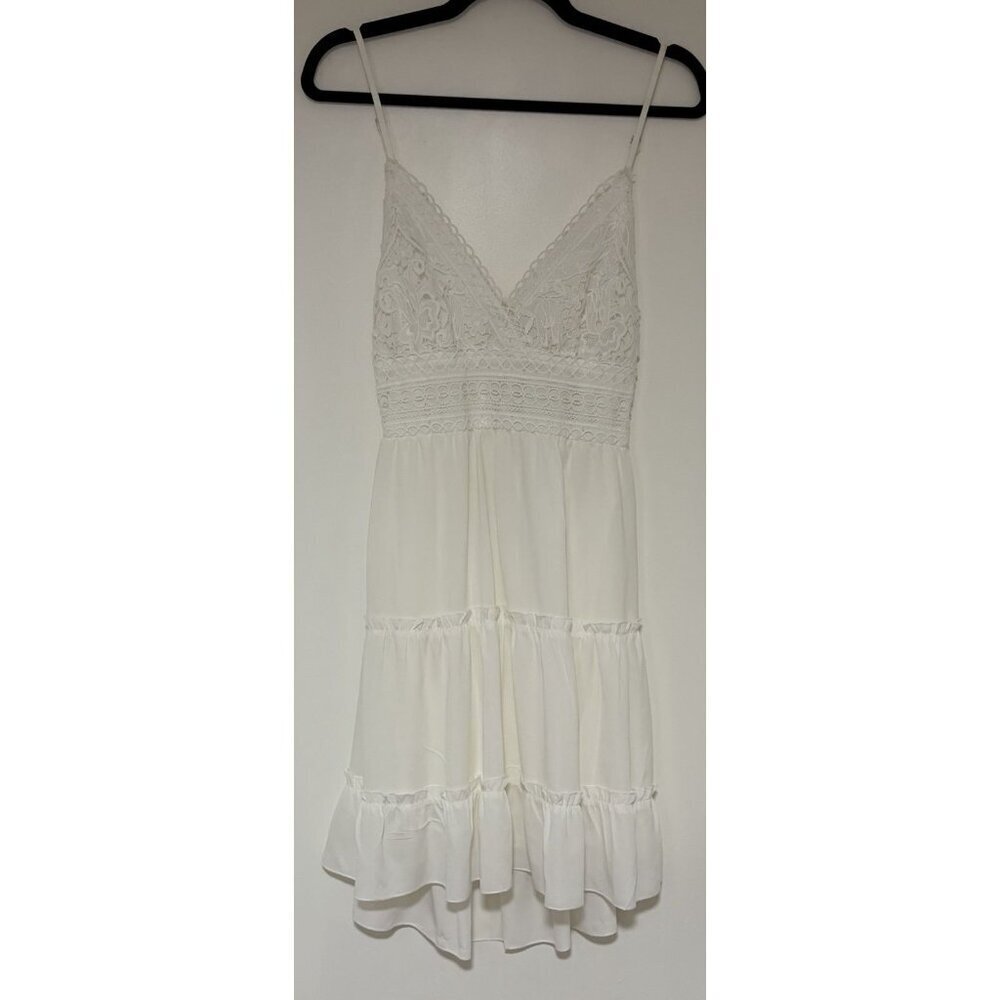 ECOWISH Women V-Neck Spaghetti Strap Bowknot Backless Sleeveless Lace Dress Sz M